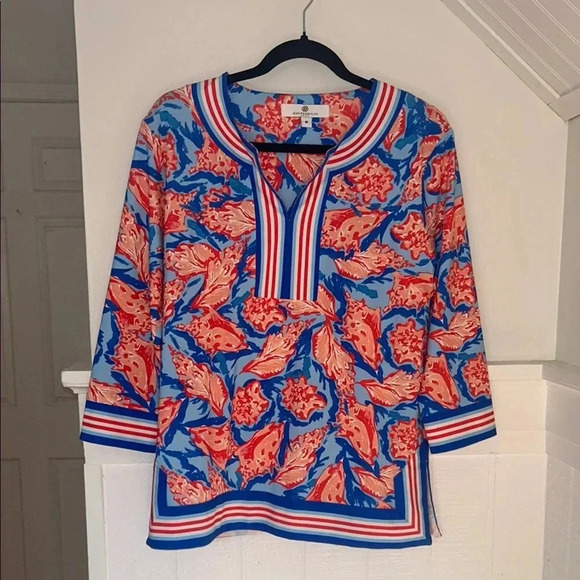 Jean-Pierre Klifa Paris 3/4 Sleeve Colorful Pattern Blouse size Medium - Picture 2 of 10